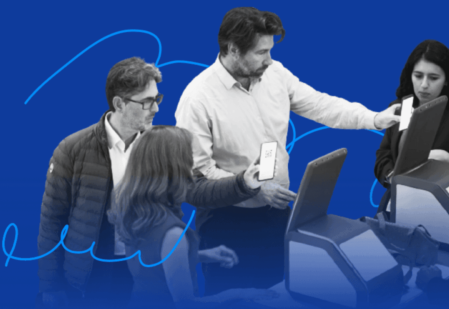 Azavista's QR code reader ensures lightning-fast check-ins, processing attendees in just five seconds each.  - Illustration